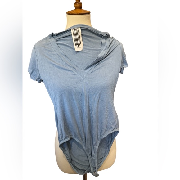 Free People Light Blue V-Neck Bodysuit #163 - Picture 2 of 4